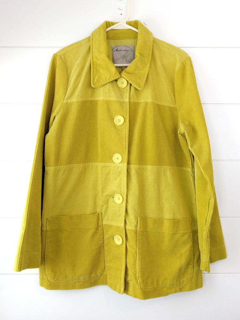 ModoDoc Bohemian 60s 70s Oversized Corduroy Patchwork Jacket Chartreuse Size S/M